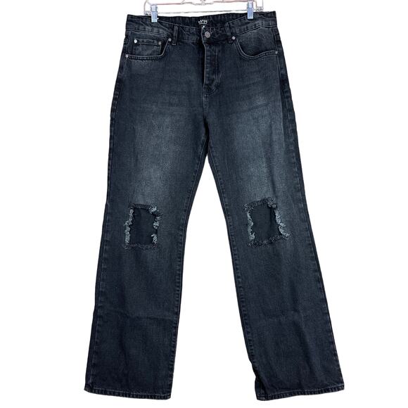 Boohoo Man Mens Jeans Black Button Fly Destroyed Bikercore 100% Cotton 36x33 - Picture 1 of 15